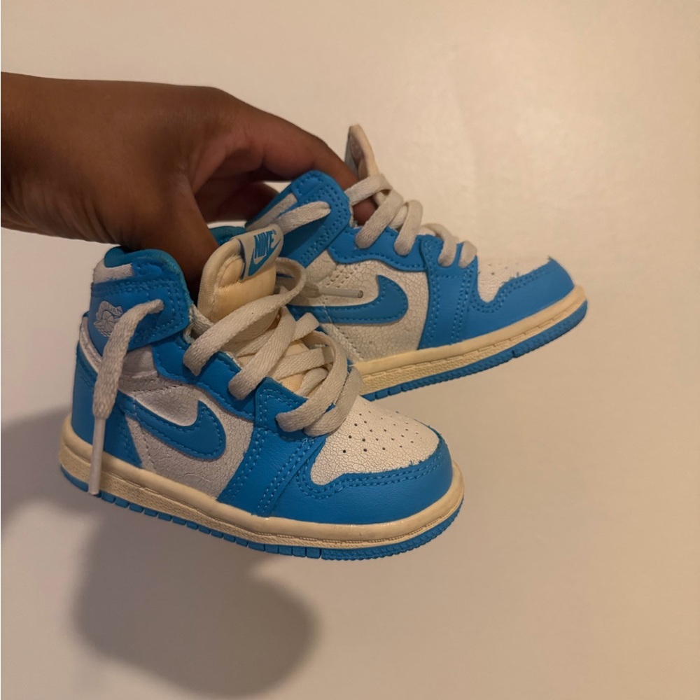 Jordan 1s Kids Blue and White Sneakers